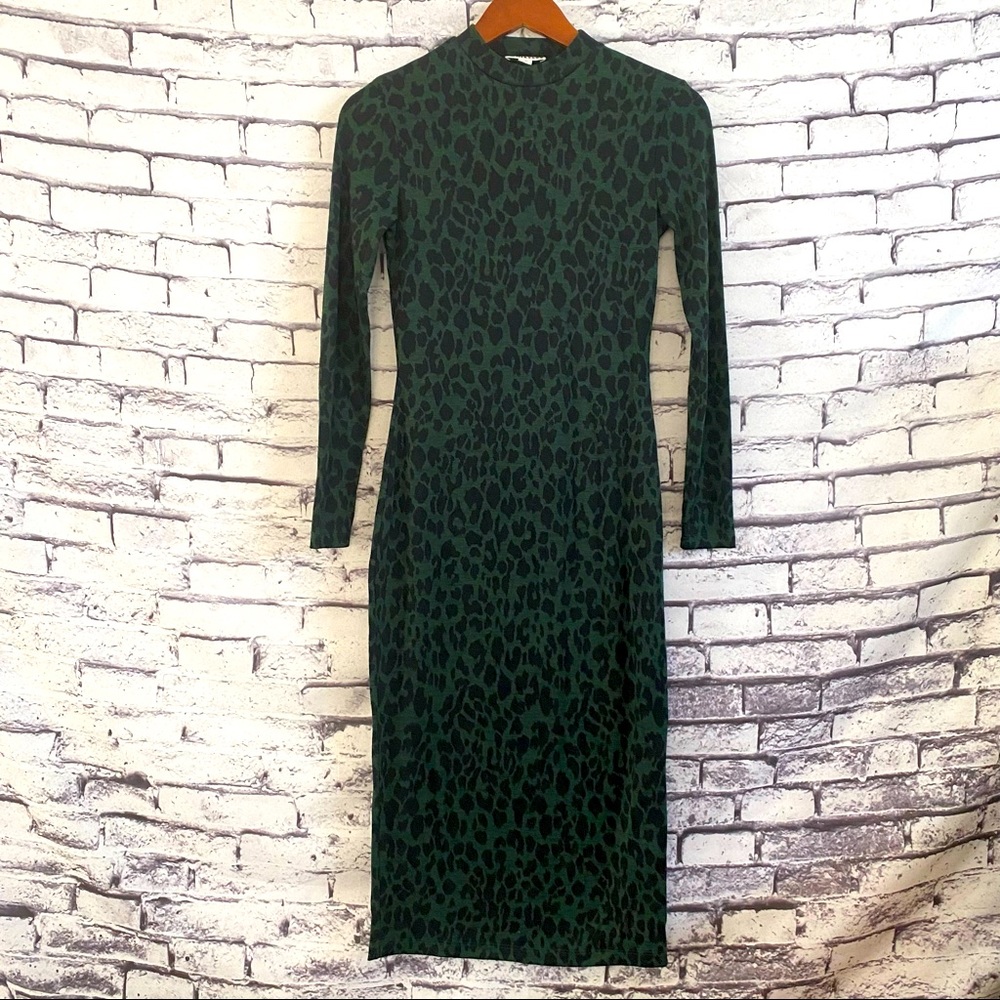 Whistles Green Leopard Print Midi Dress